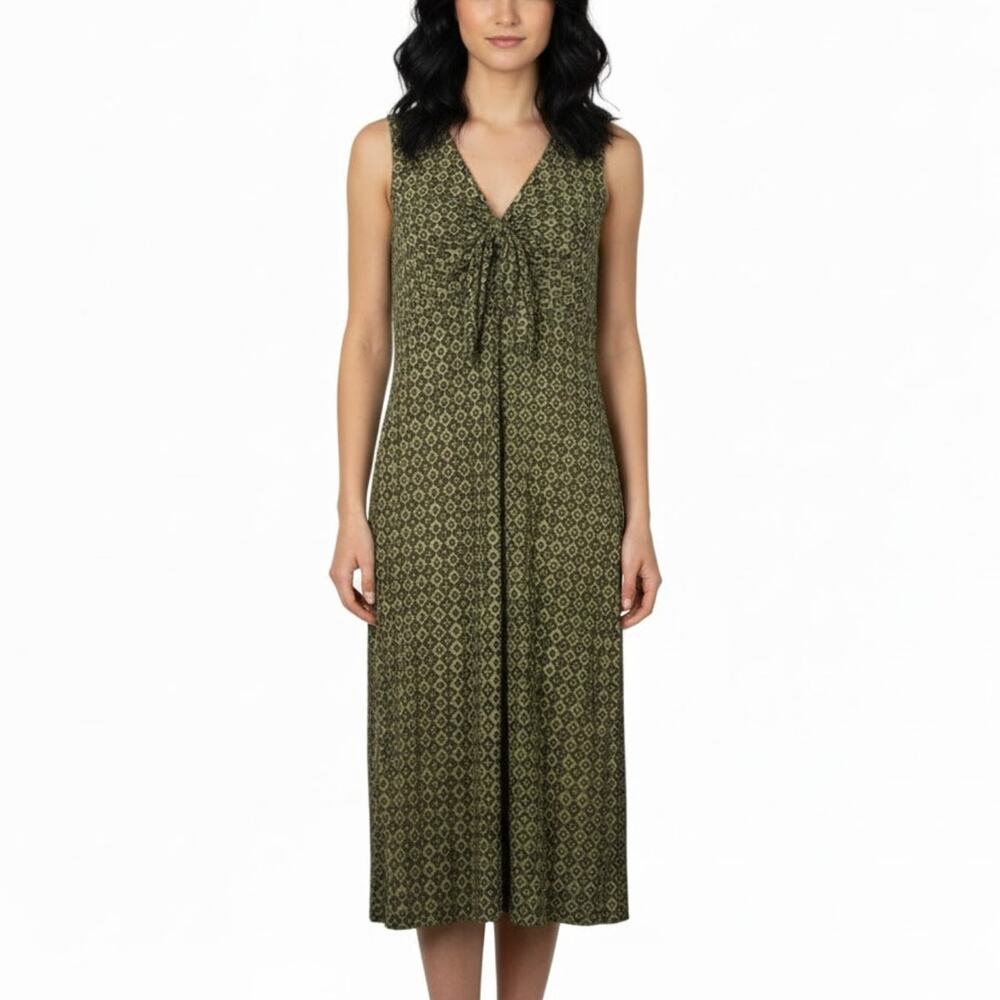 Vintage Isabella Bird Olive Green Mosaic Sleeveless Sun Dress Midi Dress XS